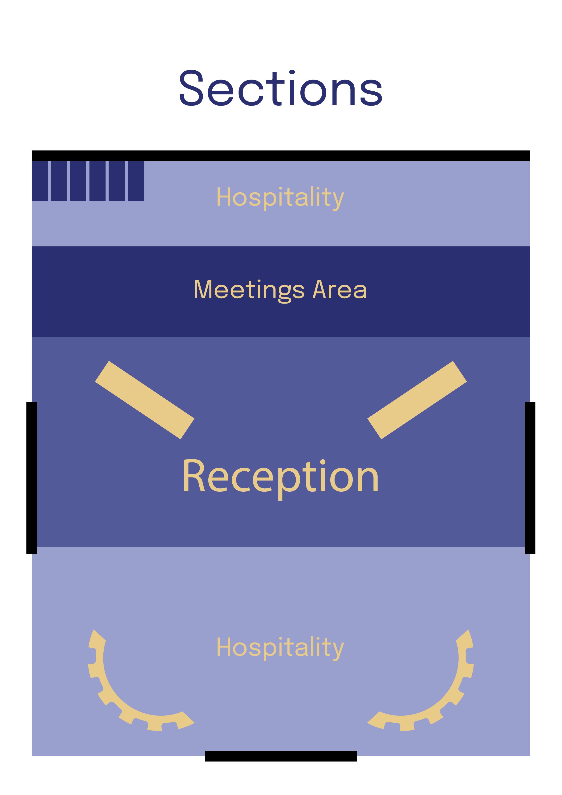 Makkah Chamber exhibition zoning plan identifying reception, meeting, and hospitality areas within the spatial layout.