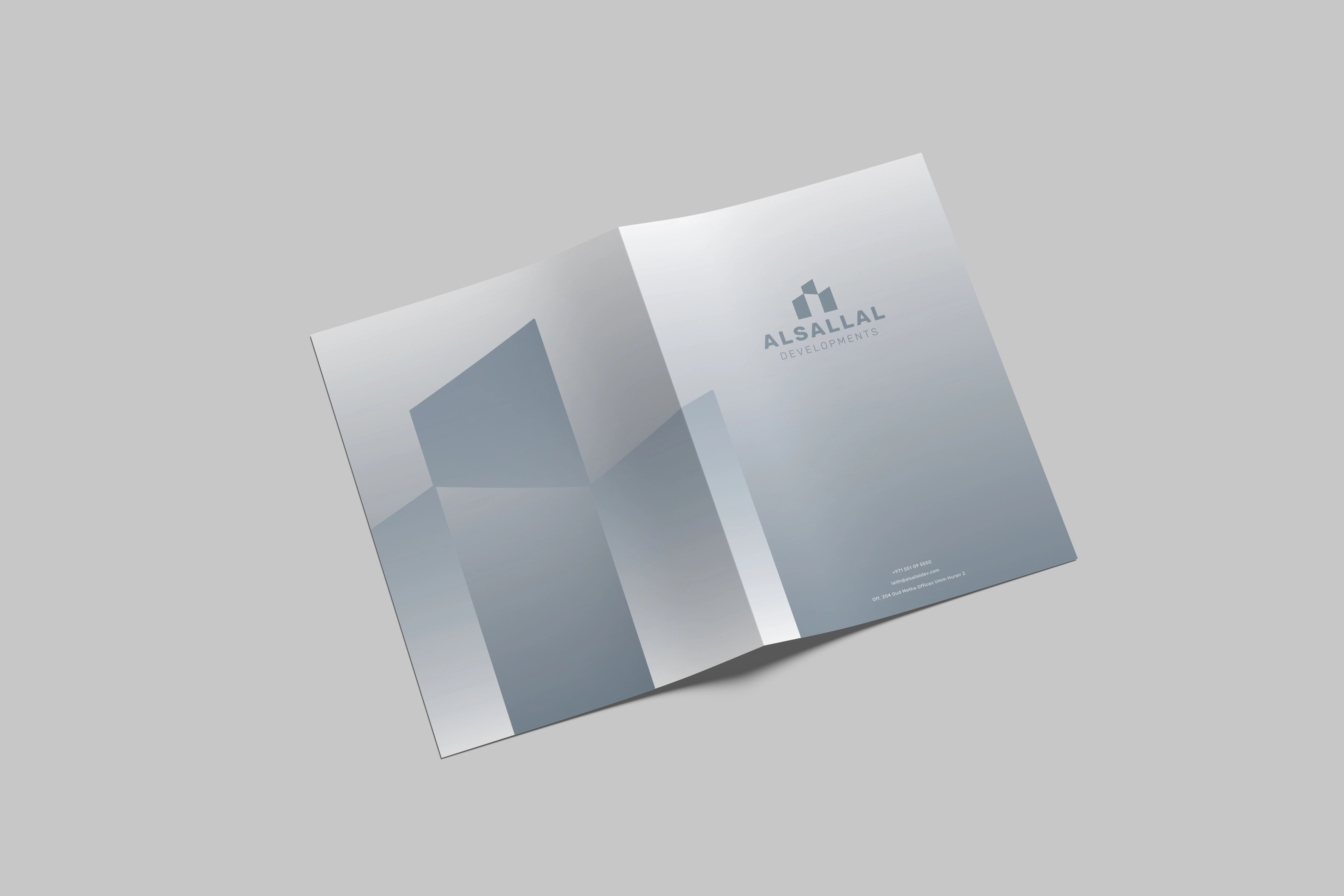 Open Alsallal Developments presentation folder in the skyline silver visual application concept.