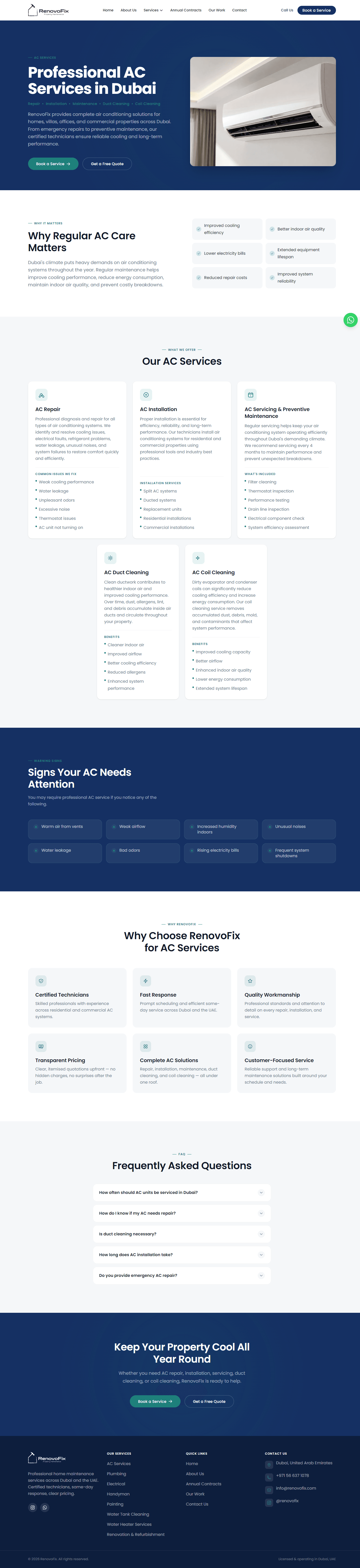 RenovoFix Services page · Desktop website design.