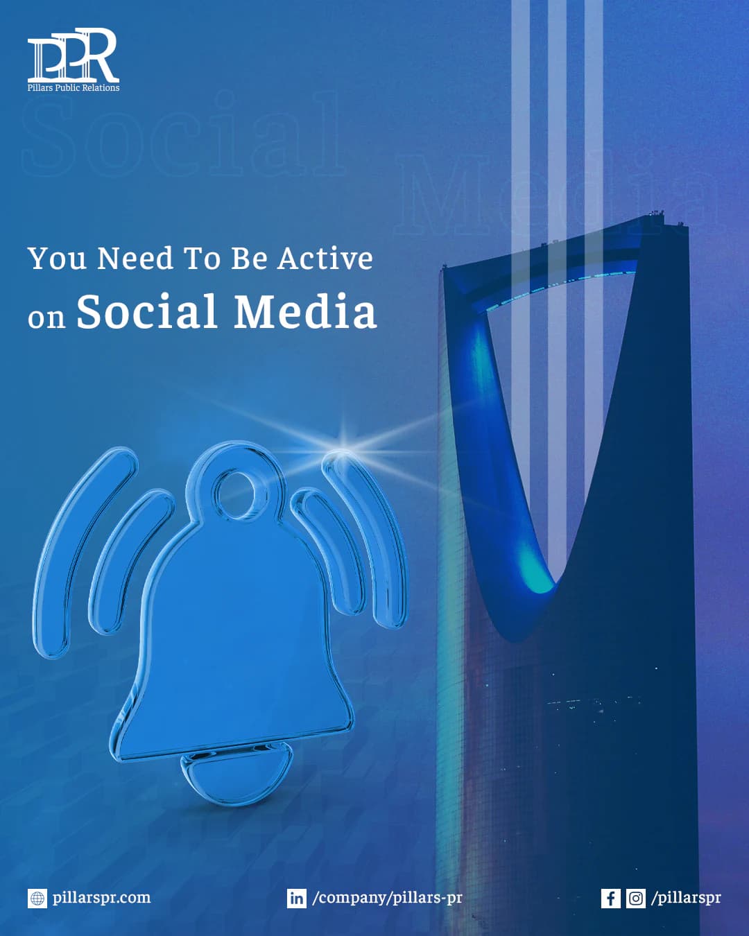 Pillars PR social media design about building an active digital presence for lawyers.
