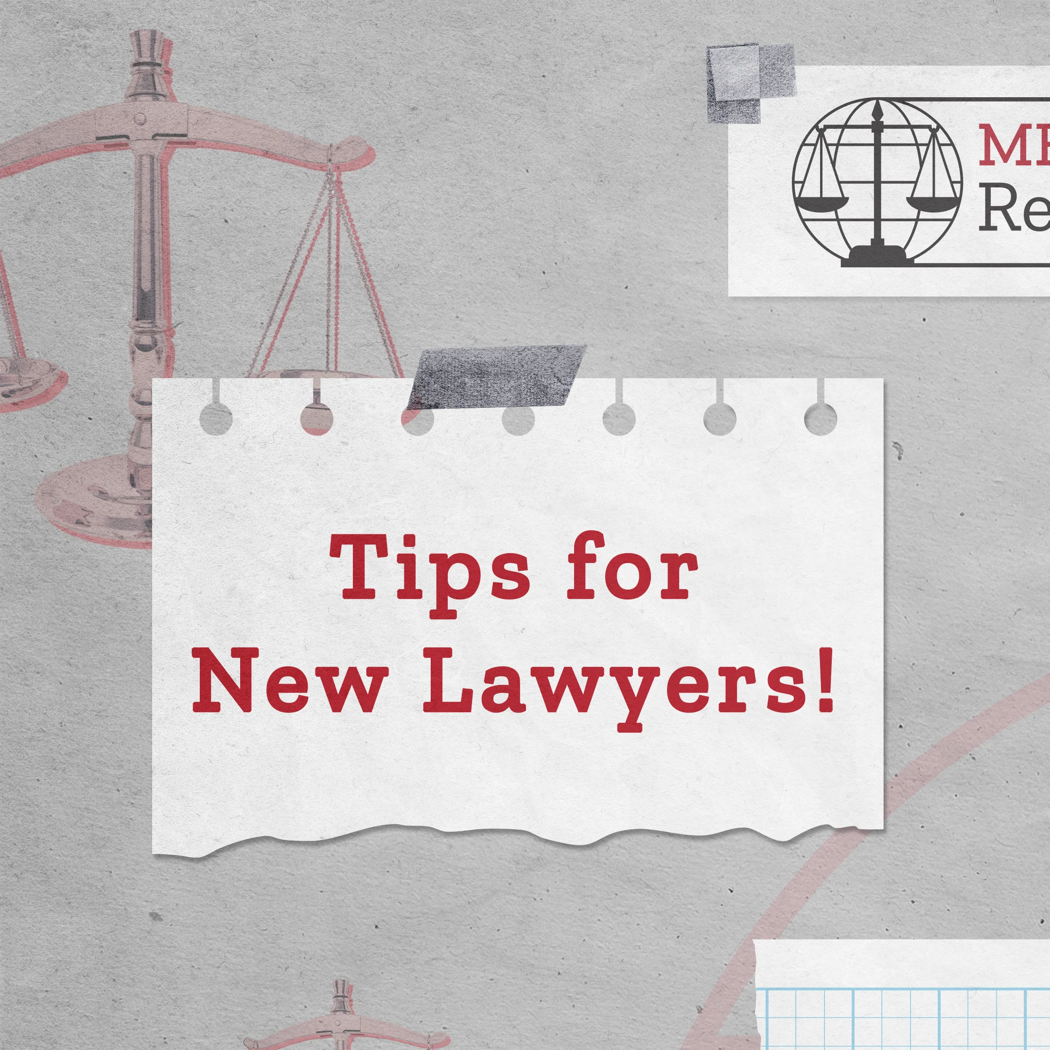 Opening tile of a MENA Law Reporters Facebook grid presenting tips for new lawyers.