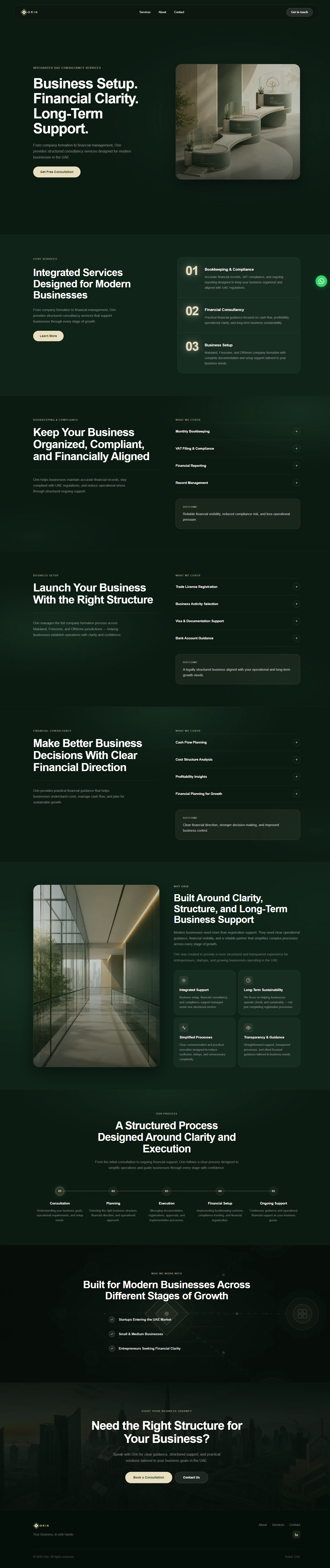 Orin UAE business services website on desktop with a responsive content hierarchy.