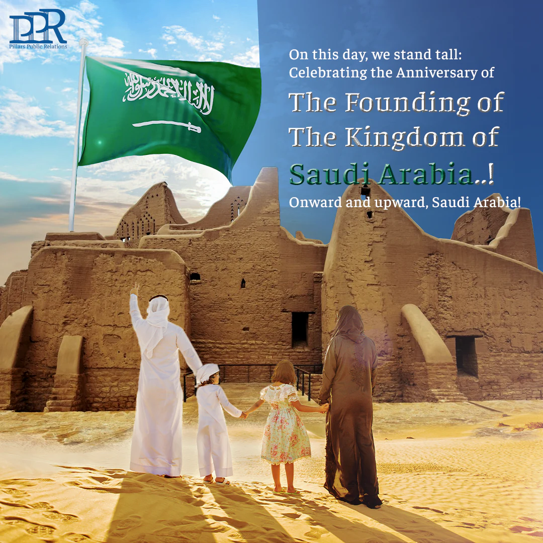 Pillars PR Saudi Founding Day social media design for the regional legal market.