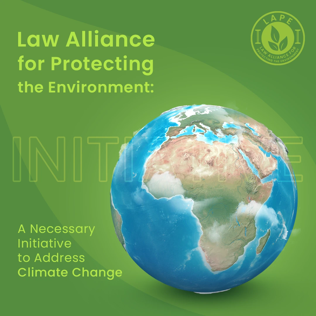 LAPE climate initiative design with a globe on layered green shapes.