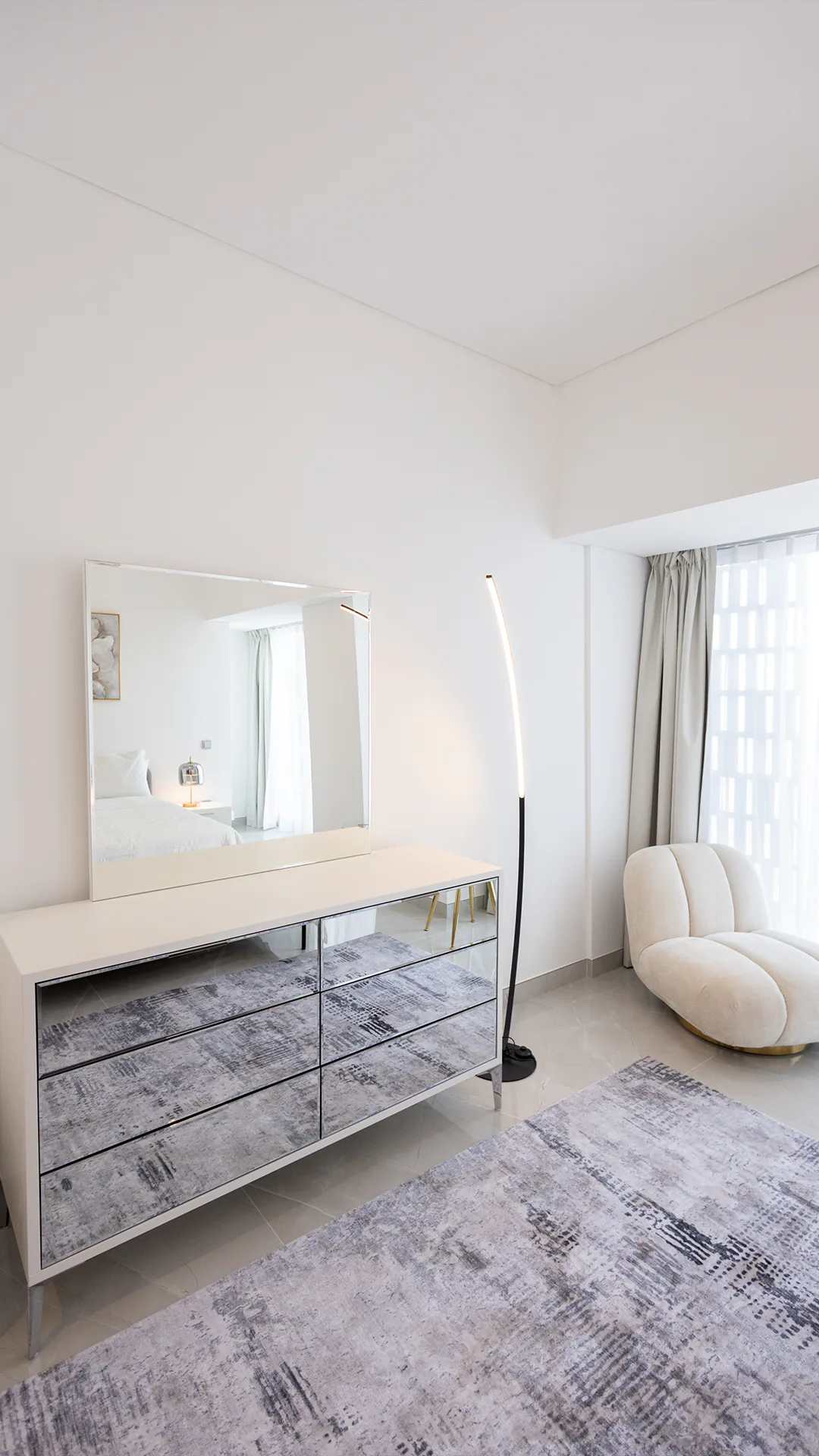 Dubai bedroom interior detail before golden-hour colour grading for X Factor Interior Design