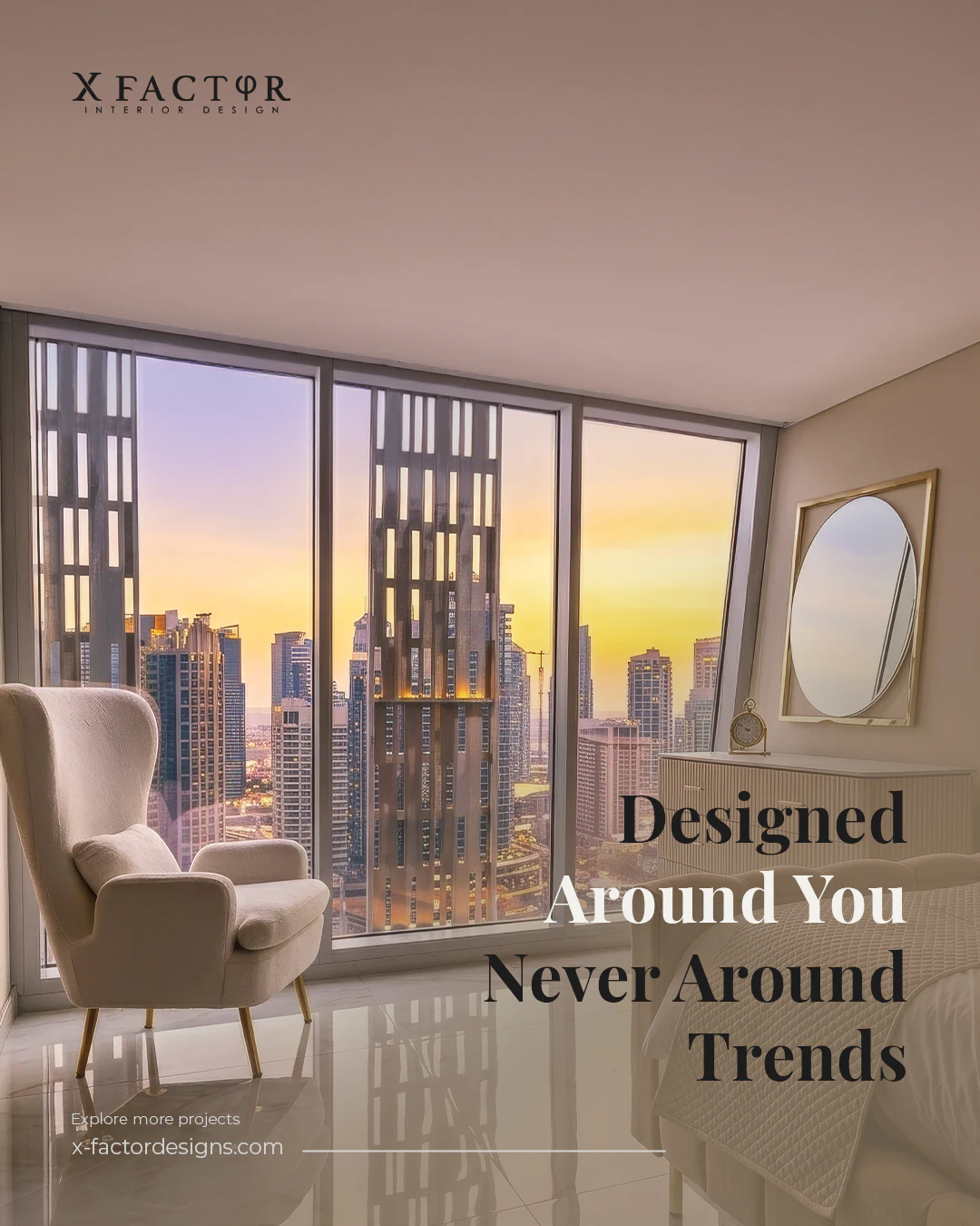 Bespoke luxury home interior design social media graphic by X Factor Interior Design in Dubai